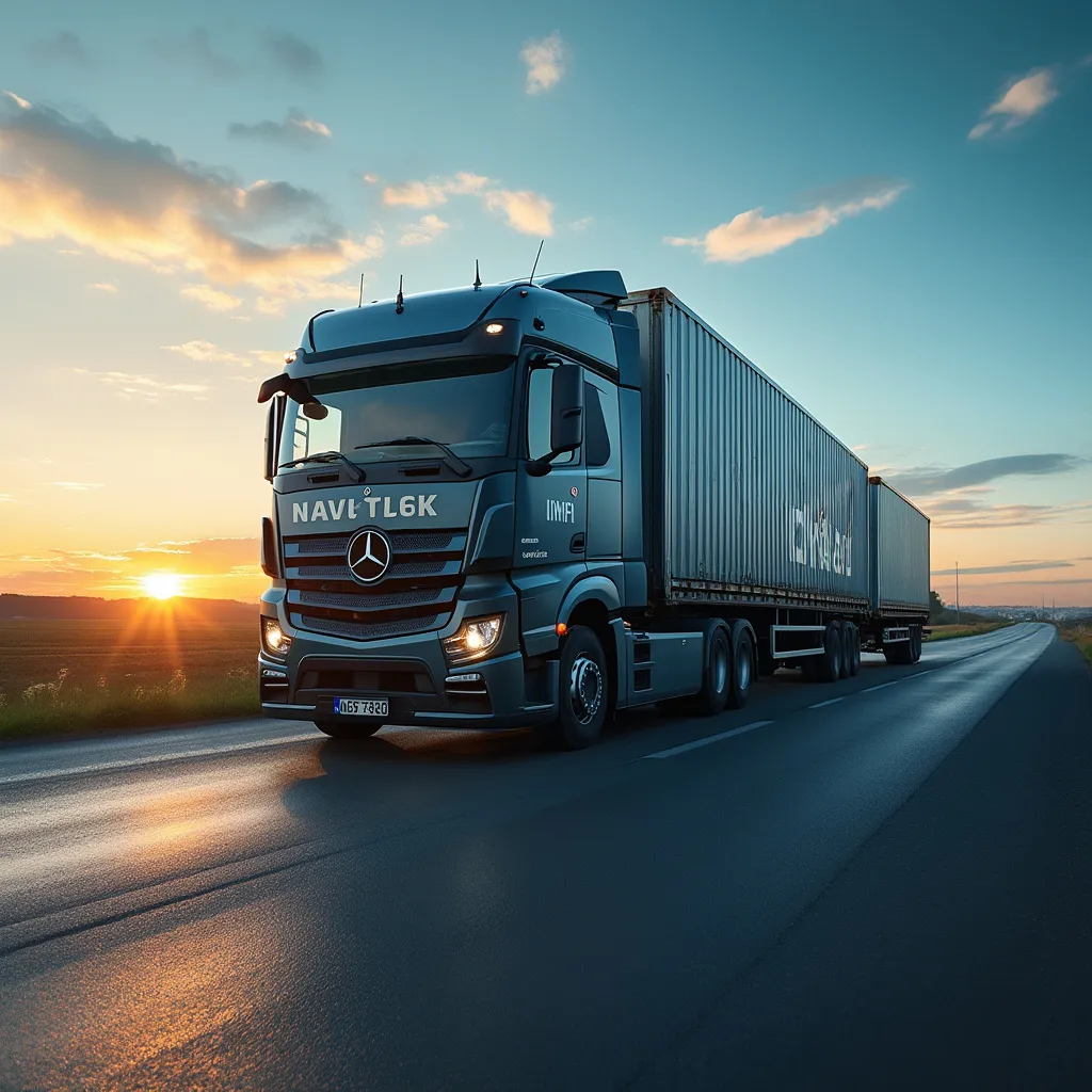 Fahrer vor einem LKW in der Morgensonne