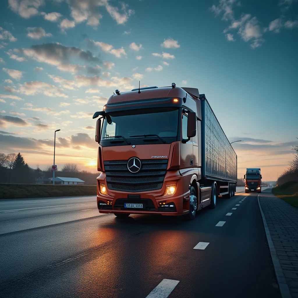 Pünktliche LKW-Lieferung bei Sonnenaufgang
