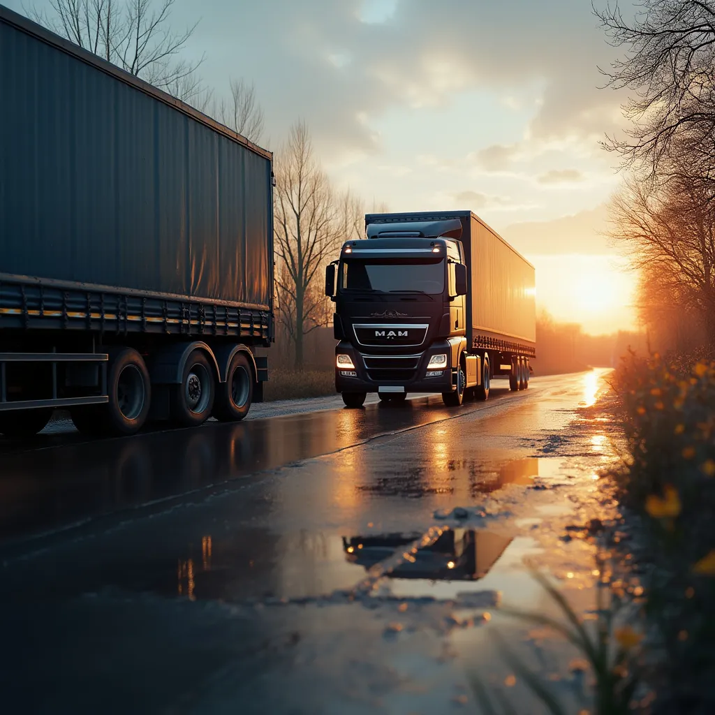 Moderne LKW-Flotte geparkt auf Logistik-Hof